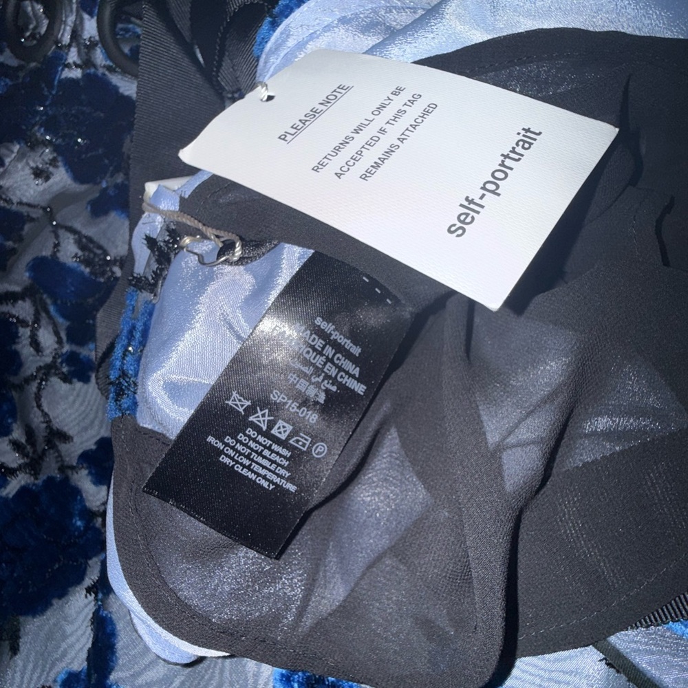 Self-Portrait One Shoulder Velvet Devoré Mini Dress Blue NWT Size 0 - Picture 14 of 17